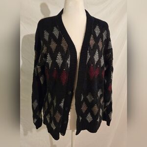 Multi- Colored Argyle Button-Front Cardigan Sweater